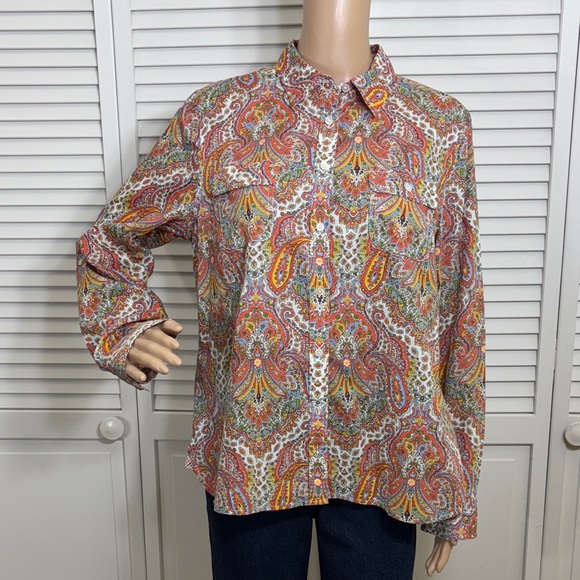 Talbots Multicolor Paisley Button Down Shirt Size 16 Petite - Picture 1 of 12